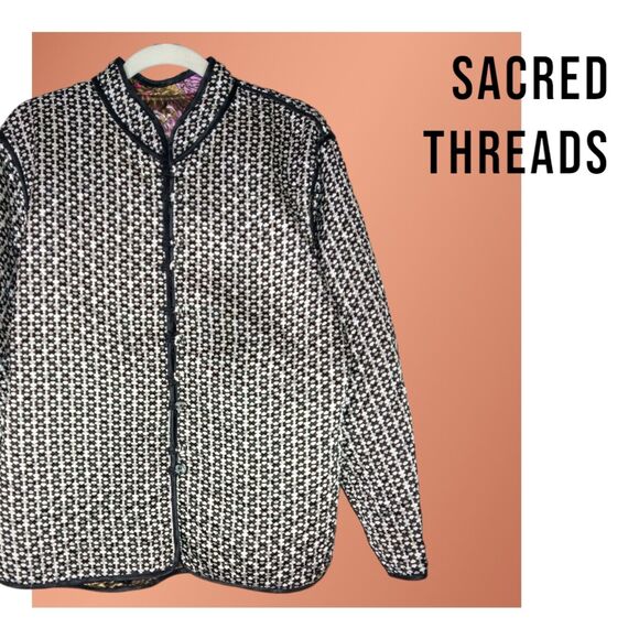 Y2K Boho Chic Sacred Threads Floral Quilted Satin Reversible Jacket Size Medium - Picture 2 of 8